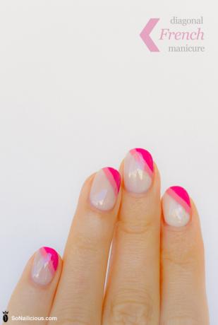 Diagonální francouzská manikúra růžové nehty