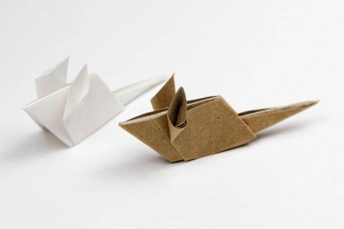 origami myš tutoriál hnědá a bílá