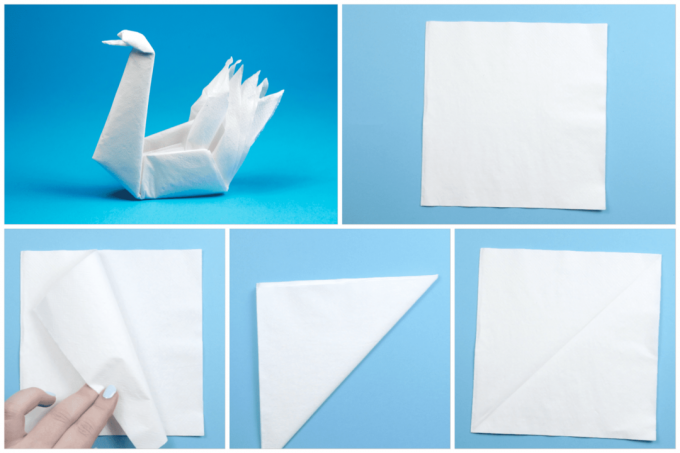 origami ubrousek labutí tutoriál krok 1