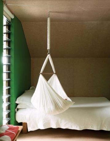 Spalnica: diy viseči stol za spalnico, kompakten dekor iz vezanega lesa v notranjosti, diy viseči stol za spalnico