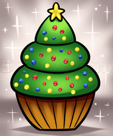 Comment dessiner un sapin de Noël cupcake givré