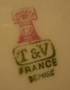 T.V. / T& V ทำเครื่องหมายบน Limoges Porcelain