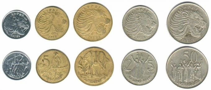 Monety te są obecnie w obiegu w Etiopii jako pieniądze.