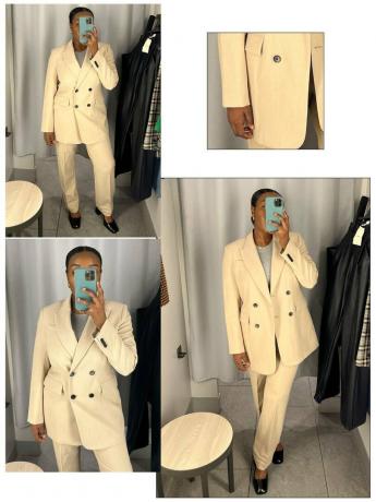 Tvůrce videoobsahu Remi Afolabi má na sobě béžový oblek z H&M