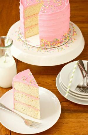 Rožinis vanilės pupelių pyragas