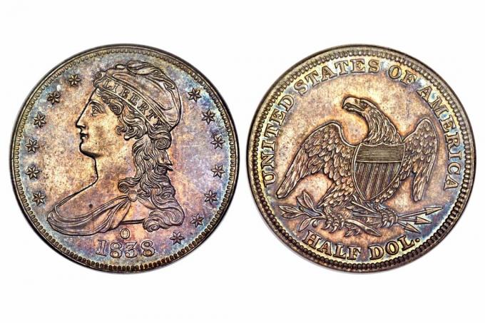 1838-O įrodytas ribotas krūtinės pusė dolerio