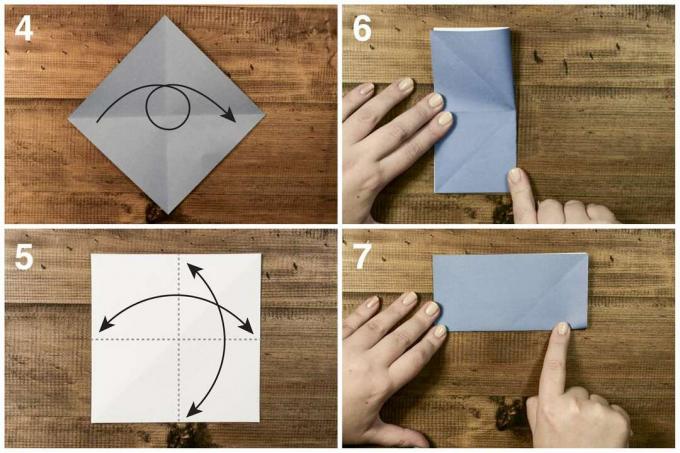 Deschideți hârtia și repliați-o astfel încât să fie un dreptunghi pentru barca cu pânze origami.