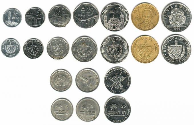 Monety te są obecnie w obiegu na Kubie jako pieniądze.