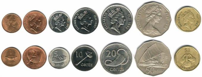 Monety te są obecnie w obiegu na Fidżi jako pieniądze.