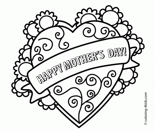 Květinové srdce s transparentem s nápisem „Šťastný den matek“