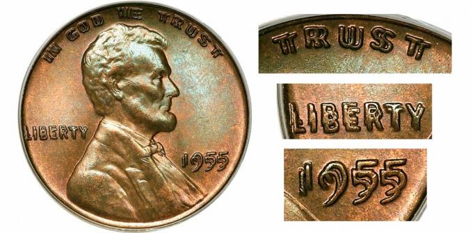 1955 Podvojena matrica Die Lincoln Cent