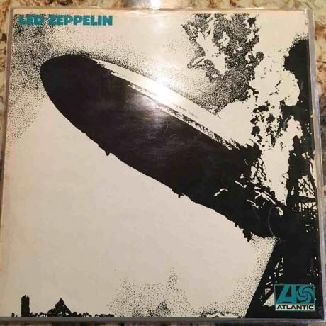 Arte da capa rara do Led Zeppelin com letras azuis