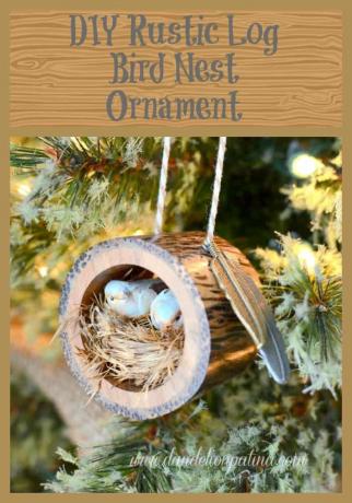 Rustiek log ornament met vogelnest