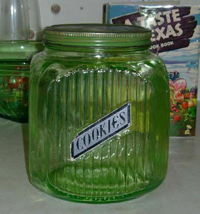 Hocking Glass Co. Green Cookie Canister