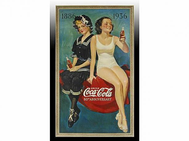 Ca. כרזת קרטון ליום ה -50 של קוקה קולה משנת 1936
