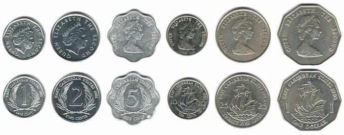 Dessa mynt cirkulerar för närvarande i östra Karibien som pengar.