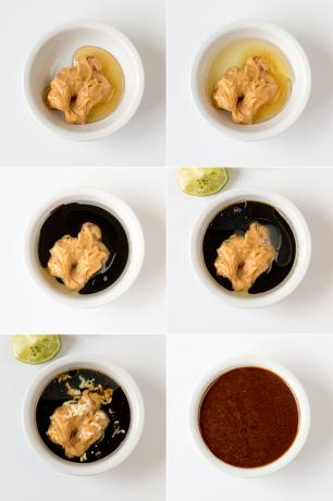 Ensalada tailandesa de pollo y zoodle paso 1 collage