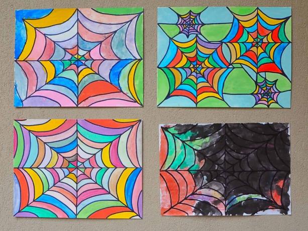 Technicolor Spinnennetz-Zeichnungen