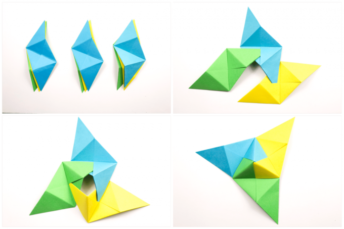 Origami Sonobe seinakuva kombineerimise samm 1