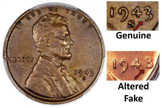Diagnóstico de un centavo de cobre genuino de 1943