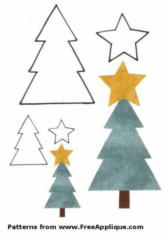 Predloga božičnega drevesa z drevesi in zvezdami