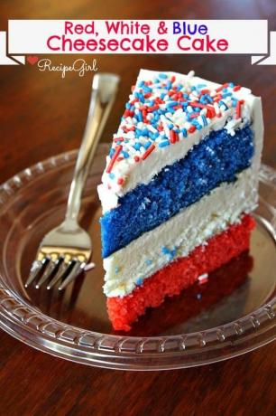 Röd, vit och blå cheesecake tårta