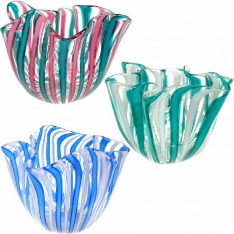 Venini Murano Filigrana Stripes Italian Art Glass Fazzoletto Vas