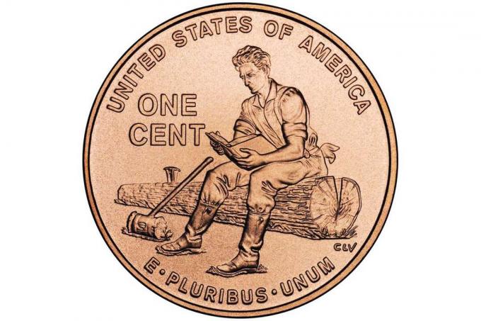 Lincolnova formativna leta v Indiani Na hrbtni strani Lincolnovega centa iz leta 2009