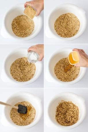 Collage de paso 1 de granola de frutos secos