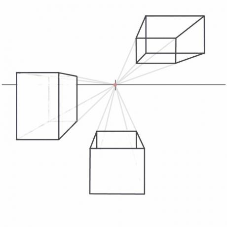 Cajas 3D en perspectiva de un punto