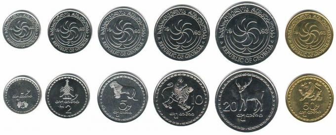 Эти монеты в настоящее время обращаются в Грузии в виде денег.