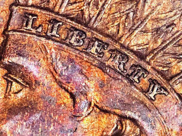 1873 Indian Head Cent fordoblet LIBERTY på pandebåndssortiment