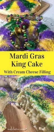 Mardi gras king cake med en färskostfilning