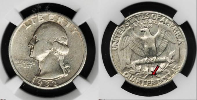 Kovanec za ključni datum srebrne četrtine 1932-S Washington