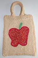 Afgan Stitch Purse With Beaded Crochet Apple Motif
