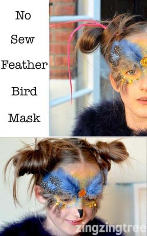 Máscara de pájaro con plumas sin coser