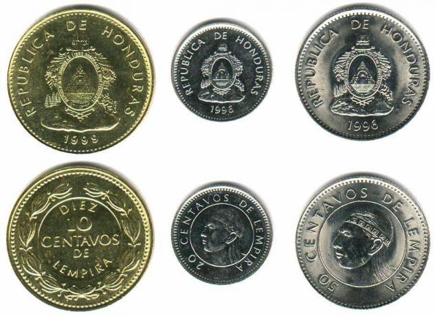 Ces pièces circulent actuellement au Honduras sous forme de monnaie.