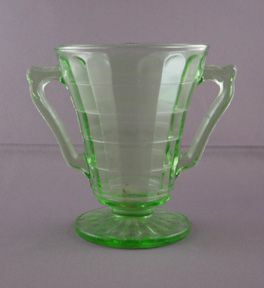 Block Optic Green Depression Glass Cone Sokerikulho