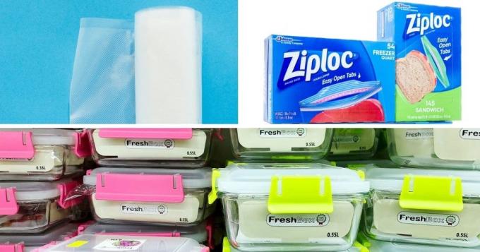 Foto's van Ziploc-tassen, voedselbesparende tassen en luchtdichte containers