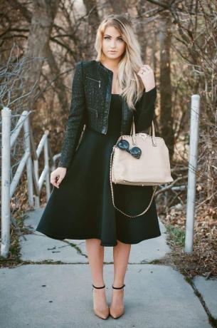 Černé šaty a podzimní bunda