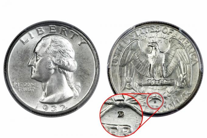 1932-D Vašingtonas kvartāls Galvenā datuma retā monēta