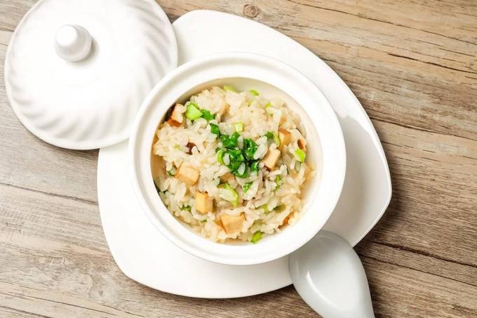 Pradedančiųjų aštri ryžių sriuba, pagaminta iš Campbell sriubos