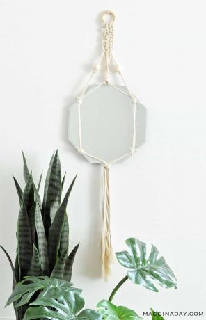DIY boho macrame spoguļa piekare pie sienas