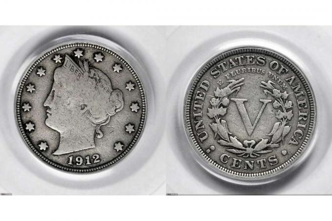 Exempel på ett cirkulerat nickel i Liberty head
