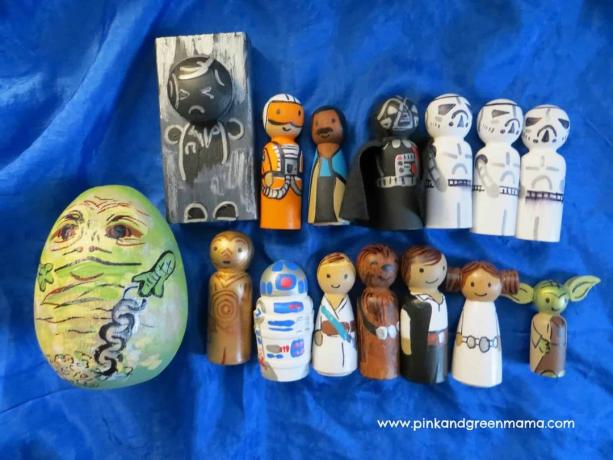 Ručně malované dřevěné kolíkové panenky hvězdných válek