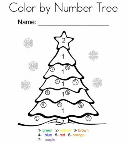 A Coloring by Number Christmas Tree Coloring Page