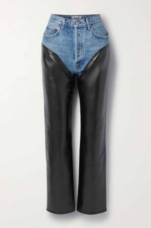 אגולדה הארלי מכנסי ג'ינס ועור ממוחזר בשילוב רגליים ישרות