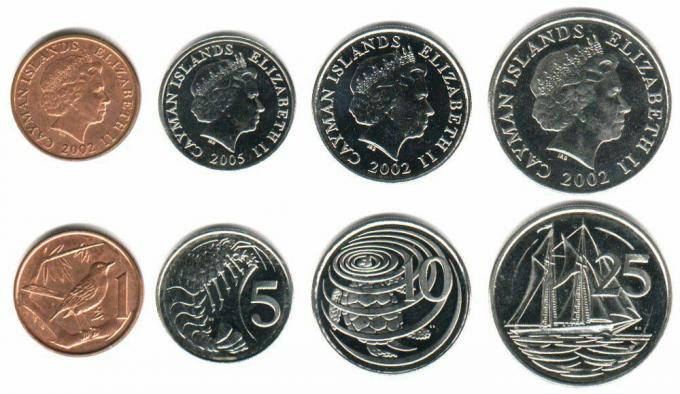 Эти монеты в настоящее время обращаются на Каймановых островах в качестве денег.