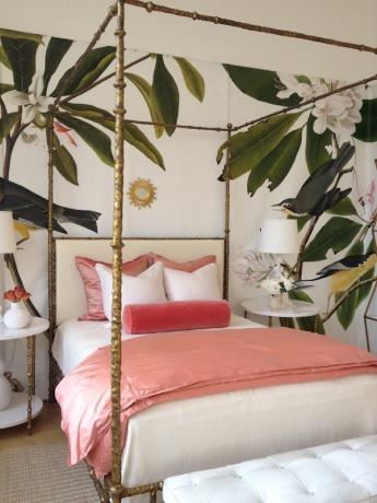غرفة نوم جدارية نباتية بأوراق الشجر