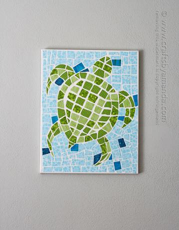 Stof mozaïek schildpad op canvas 2